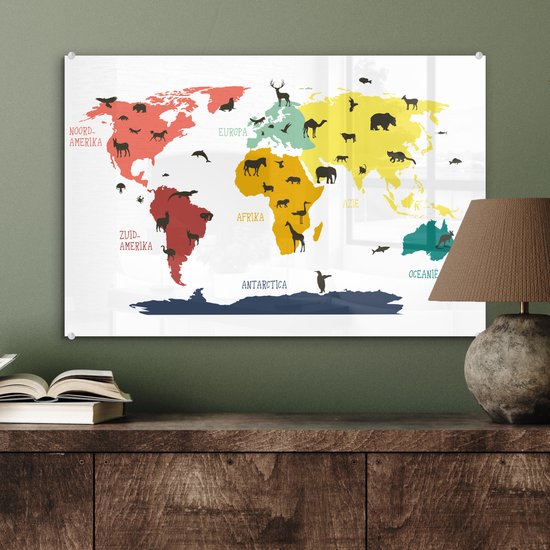 Wereldkaart pour les enfants Plexiglas Animaux Bêtes 60x40 cm