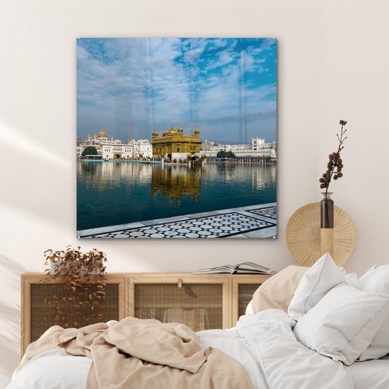 MuchoWow® Peinture sur verre 90x90 cm - Peinture sur verre - Temple d'or entouré d'eau à Amritsar - Photo sur verre acrylique - Peintures