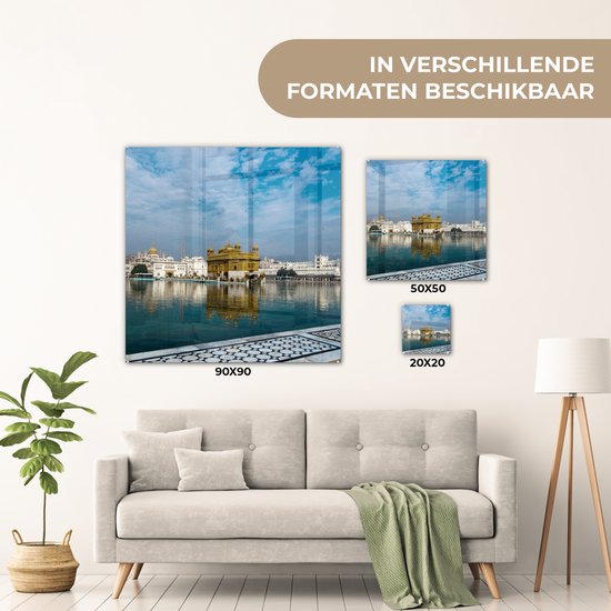MuchoWow® Peinture sur verre 90x90 cm - Peinture sur verre - Temple d'or entouré d'eau à Amritsar - Photo sur verre acrylique - Peintures