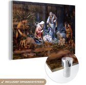 MuchoWow® Glasschilderij 180x120 cm - Schilderij acrylglas - De kerststal in de abdij van Saint-Savin in Frankrijk - Foto op glas - Schilderijen