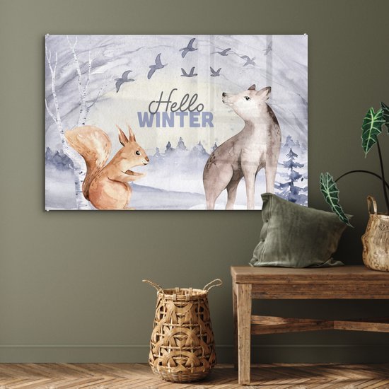 MuchoWow® Peinture sur Verre - Neige - Hiver - Animaux - 120x80 cm - Peintures sur Verre Acrylique - Photo sur Glas