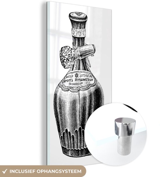 MuchoWow® Glasschilderij 60x120 cm - Schilderij acrylglas - Een illustratie van een parfum flesje die werd gepubliceerd in een tijdschrift - Foto op glas - Schilderijen