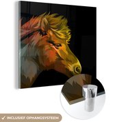 MuchoWow® Glasschilderij 50x50 cm - Schilderij acrylglas - Paard - Geel - Rood - Meisjes - Kinderen - Meiden - Foto op glas - Schilderijen