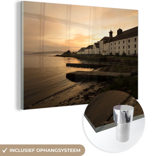 MuchoWow® Peinture sur verre 30x20 cm - Peinture sur verre acrylique - Coucher de soleil à la distillerie - Photo sur verre - Peintures