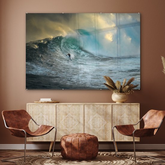 Peinture sur verre - Surfer sur les grosses vagues - 180x120 cm - Peintures en plexiglas