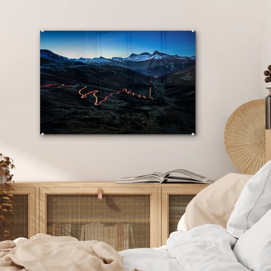 ® Glasschilderij 60x40 cm - Schilderij acrylglas - Splügenpas - Foto op glas - Muurdecoratie woonkamer - Wanddecoratie slaapkamer - Schilderijen