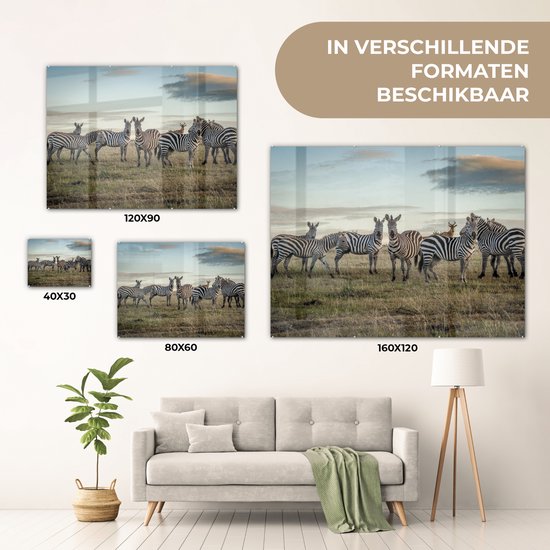 ® Glasschilderij 80x60 cm - Schilderij acrylglas - Zebra's in Kenia - Foto op glas - Muurdecoratie woonkamer - Wanddecoratie slaapkamer - Schilderijen