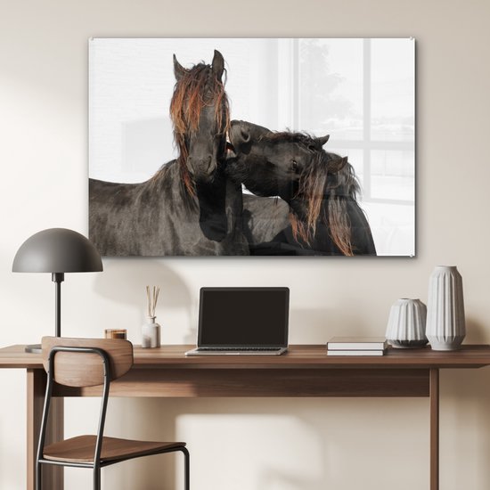 MuchoWow® Peinture sur Verre - Paarden - Fourrure - Wit - 120x80 cm - Peintures sur Verre Acrylique - Photo sur Glas