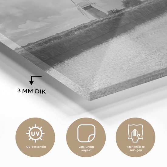 MuchoWow® Peinture sur verre 60x40 cm - Peinture sur verre acrylique - Lever de soleil au parc national des Broads en Angleterre en noir et blanc - Photo sur verre - Peintures