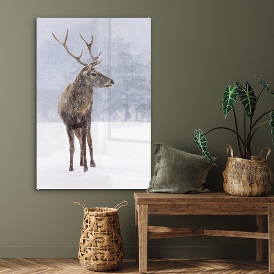 Peintures Plexiglas - Cerf - Bois - Neige - Hiver - 60x90 cm - Peinture sur verre