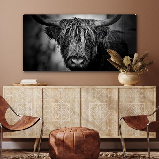 MuchoWow® Peinture sur verre 120x60 cm - Peinture sur verre - Highlander écossais - Lumière - Portrait - Nature - Photo sur verre acrylique - Peintures
