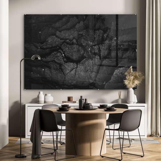 Tableau sur verre noir et blanc - Pierre - Zwart - Wit - Roche - 180x120 cm  