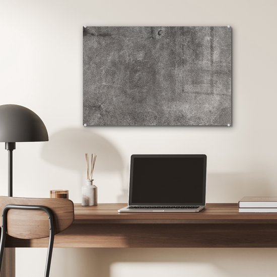MuchoWow® Glasschilderij 60x40 cm - Schilderij acrylglas - Beton - Muur - Lijn - Grind - Foto op glas - Schilderijen