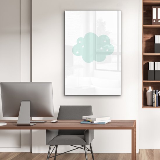 MuchoWow® Peinture sur Verre - Nuage - Étoiles - Pastel - Enfants - Bébé - 60x90 cm - Peintures sur Verre Acrylique - Photo sur Glas