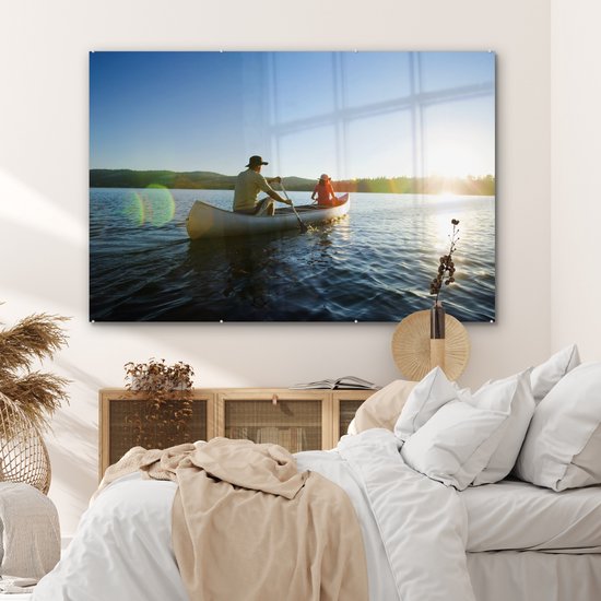 MuchoWow® Peinture sur verre 180x120 cm - Peinture sur verre acrylique - Un père fait du canoë avec sa fille - Photo sur verre - Peintures
