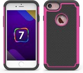 GadgetBay iPhone 7 8 SE 2020 tweedelig Kunststof Siliconen hoesje nopjes - Roze Zwart