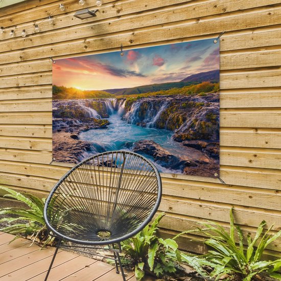 Affiche de jardin - Toile de jardin - Affiches de jardin extérieur - Cascade - Plantes - Mousse - Paysage - Coucher de soleil - Rocher - Posters de jardin cm - Jardin