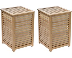 5Five Wasmand Bamboe - 2x - Met waszak - 50 liter - 40 x 38 x 58 cm - met deksel