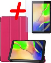 Hoesje Geschikt voor Samsung Galaxy Tab A 8.0 (2019) Hoes Case Tablet Hoesje Tri-fold Met Screenprotector - Hoes Geschikt voor Samsung Tab A 8.0 (2019) Hoesje Hard Cover Bookcase Hoes - Donkerroze.