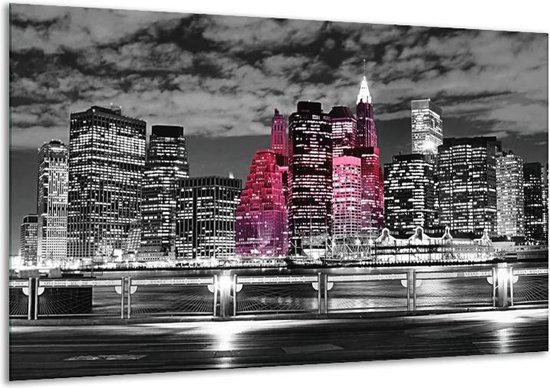 Peinture sur verre New York Noir blanc rose 120x70cm 1Hatch