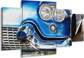 GroepArt - Schilderij -  Oldtimer, Auto - Blauw, Grijs, Zilver - 160x90cm 4Luik - Schilderij Op Canvas - Foto Op Canvas