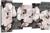 GroepArt - Canvas Schilderij - Orchidee, Bloemen - Grijs - 150x80cm 5Luik- Groot Collectie Schilderijen Op Canvas En Wanddecoraties