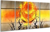 GroepArt - Glasschilderij - Art - Grijs, Oranje, Geel - 160x80cm 4Luik - Foto Op Glas - Geen Acrylglas Schilderij - 6000+ Glasschilderijen Collectie - Wanddecoratie