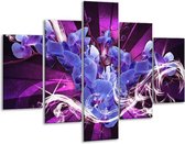 Glasschilderij -  Orchidee - Blauw, Paars - 100x70cm 5Luik - Geen Acrylglas Schilderij - GroepArt 6000+ Glasschilderijen Collectie - Wanddecoratie- Foto Op Glas