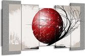 GroepArt - Canvas Schilderij - Art - Rood, Zwart, Grijs - 150x80cm 5Luik- Groot Collectie Schilderijen Op Canvas En Wanddecoraties