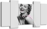 GroepArt - Schilderij - Marilyn Monroe - Grijs, Paars, Zwart - 120x65cm 5Luik - Foto Op Canvas - GroepArt 6000+ Schilderijen 0p Canvas Art Collectie - Wanddecoratie