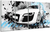 GroepArt - Glasschilderij - Auto, Audi - Wit, Blauw, Zwart - 160x80cm 4Luik - Foto Op Glas - Geen Acrylglas Schilderij - 6000+ Glasschilderijen Collectie - Wanddecoratie