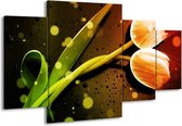 GroepArt - Schilderij -  Tulp - Oranje, Groen, Rood - 160x90cm 4Luik - Schilderij Op Canvas - Foto Op Canvas