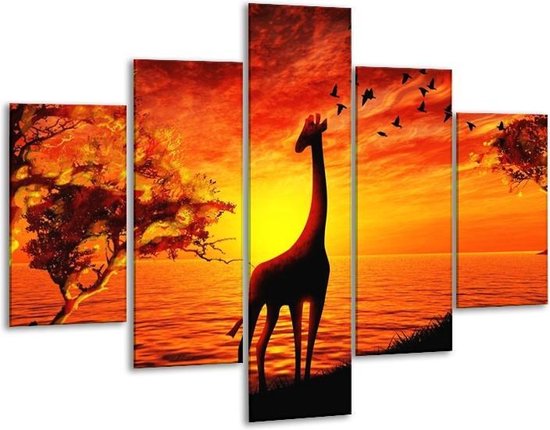 Glasschilderij -  Dieren - Geel, Oranje, Zwart - 100x70cm 5Luik - Geen Acrylglas Schilderij - GroepArt 6000+ Glasschilderijen Collectie - Wanddecoratie- Foto Op Glas