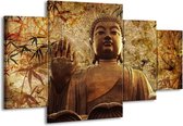 GroepArt - Schilderij -  Boeddha - Bruin, Grijs - 160x90cm 4Luik - Schilderij Op Canvas - Foto Op Canvas