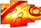 GroepArt - Schilderij -  Zon - Geel, Rood, Oranje - 160x90cm 4Luik - Schilderij Op Canvas - Foto Op Canvas