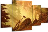 GroepArt - Schilderij -  Natuur - Geel, Bruin, Wit - 160x90cm 4Luik - Schilderij Op Canvas - Foto Op Canvas