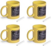 4x Luxe krijt mokken geel - beschrijfbare koffie/thee mok/beker