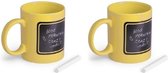 2x Luxe krijt mokken geel - beschrijfbare koffie/thee mok/beker