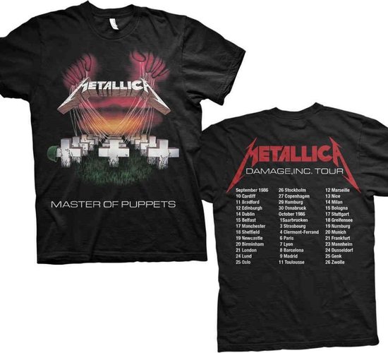Metallica Hommes Tshirt -XL- Master Of Puppets European Tour '86. Noir | bol