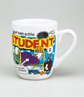 Cartoon - Mok -Voor een echte student - Gevuld met een verpakte toffeemix - In cadeauverpakking met gekleurd lint