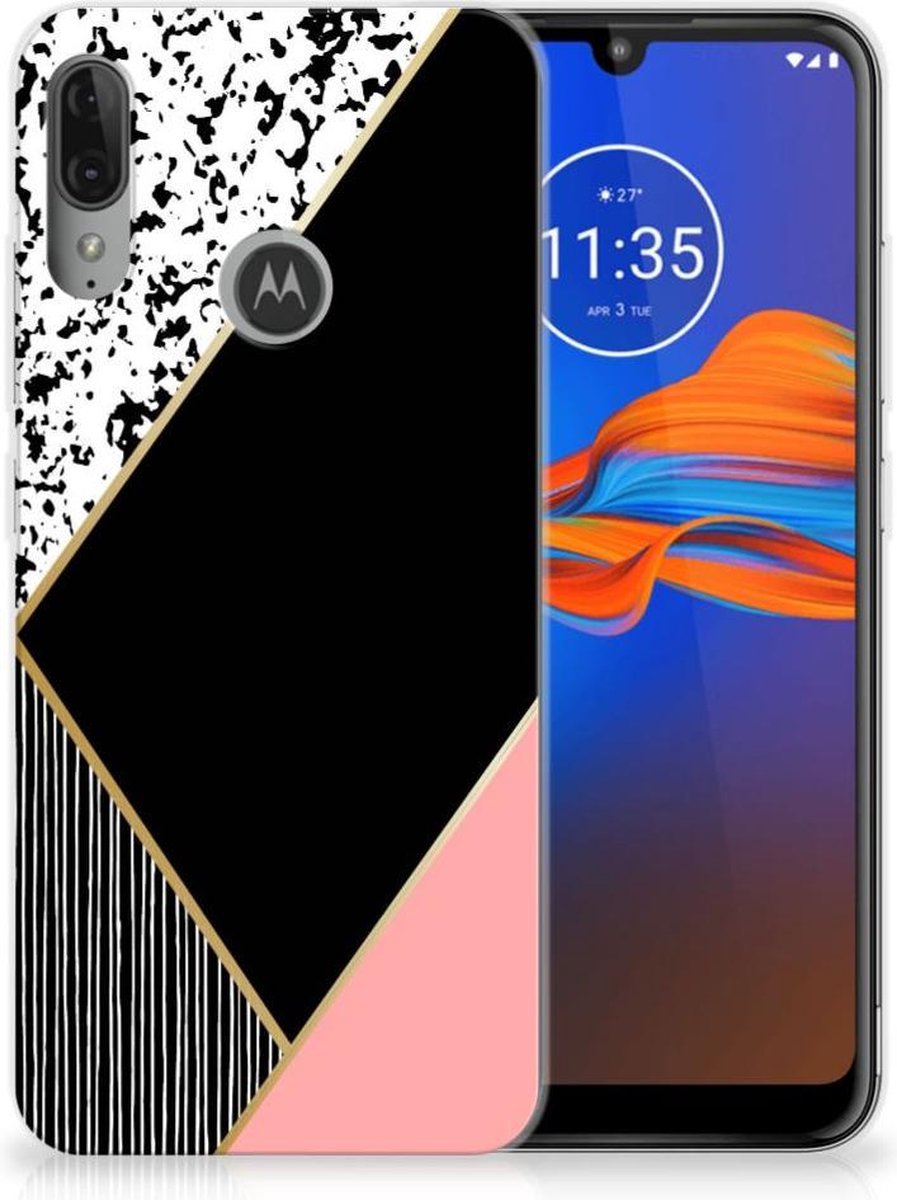 Motorola Moto E6 Plus TPU Hoesje Zwart Roze Vormen