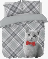 Ambianzz Bedding - Cat Bowtie - Dekbedovertrek - Polykatoen - Eenpersoons - 140x200/220 cm - Grijs