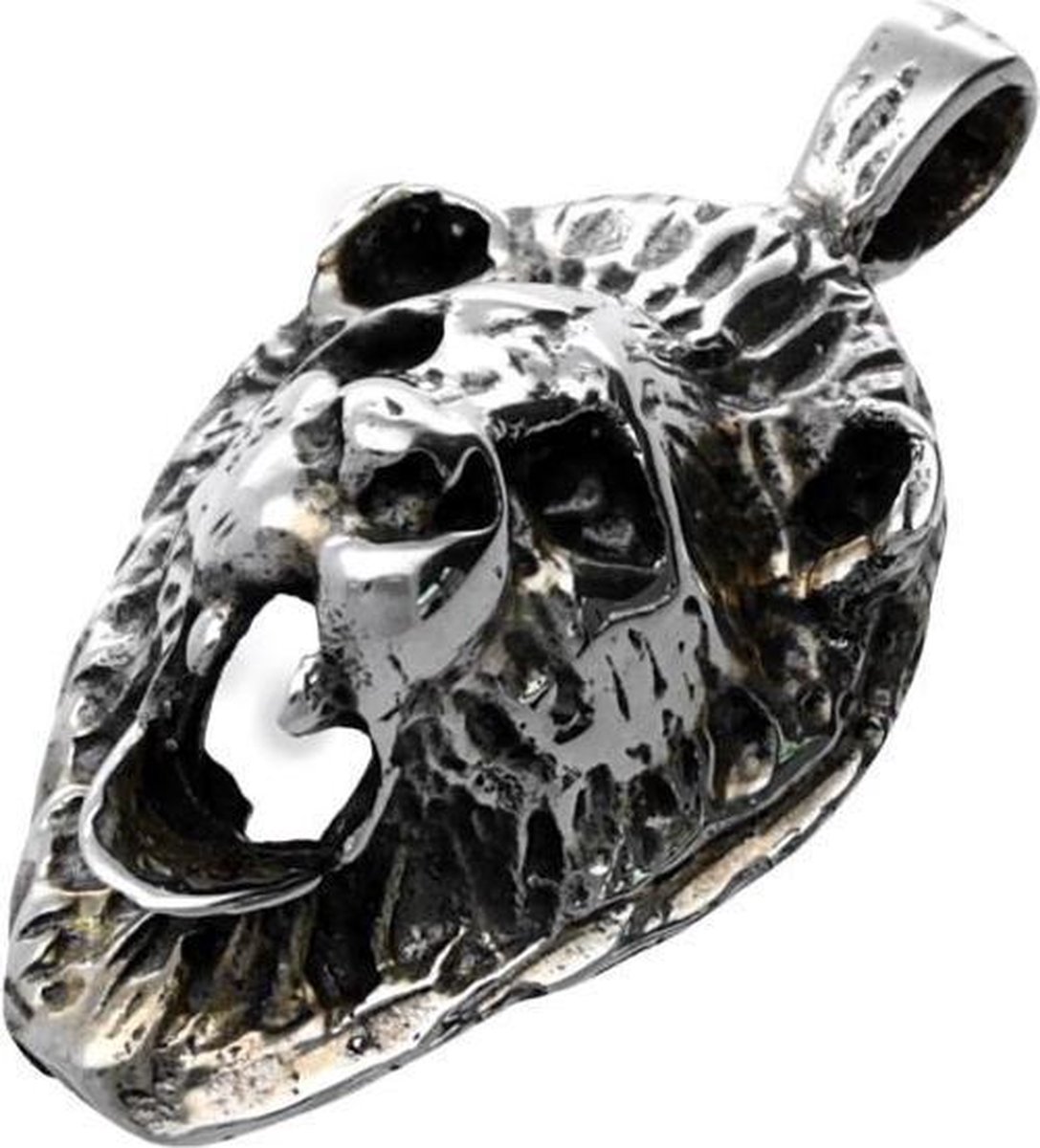 Zilveren Leeuwenkop smal 3D kettinghanger