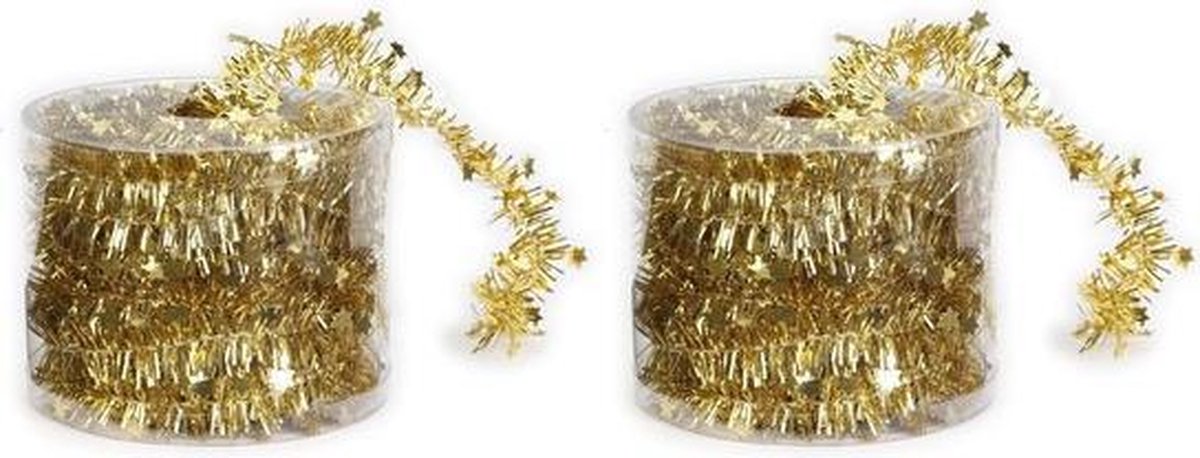 2x Dunne kerstslingers goud 3,5 x 700 cm - Guirlandes folie lametta - Gouden kerstboom versieringen