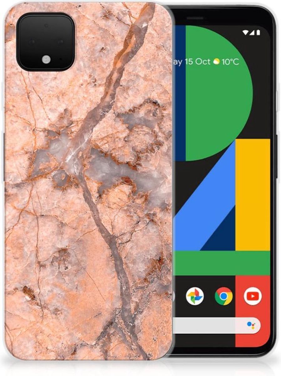 Google Pixel 4 XL TPU Siliconen Hoesje Marmer Oranje