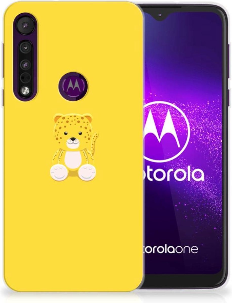 Motorola One Macro Telefoonhoesje met Naam Baby Leopard