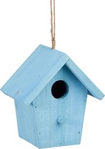 Relaxdays decoratie vogelhuis - vogelhuisje - mini nestkastje - vogelkastje - hout - klein - blauw