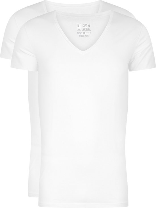 RJ Bodywear Everyday - Nijmegen - 2-pack - stretch T-shirt diepe V-hals - wit -  Maat M