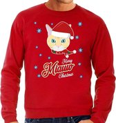 Foute Kersttrui / sweater - Merry Miauw Christmas - kat / poes - rood voor heren - kerstkleding / kerst outfit S (48)