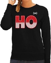 Foute Kersttrui / sweater - ho ho ho - zwart voor dames - kerstkleding / kerst outfit S (36)